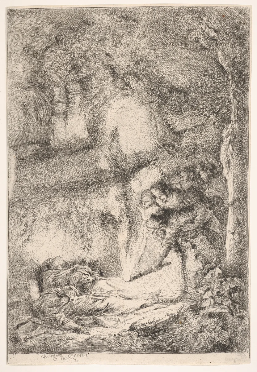 Finding the bodies of Saints Peter and Paul by Giovanni Benedetto Castiglione, print, 1647-1651