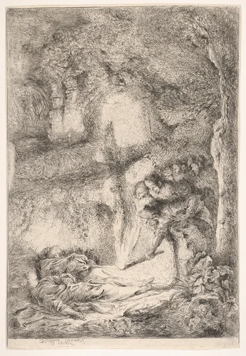Finding the bodies of Saints Peter and Paul by Giovanni Benedetto Castiglione, print, 1647-1651