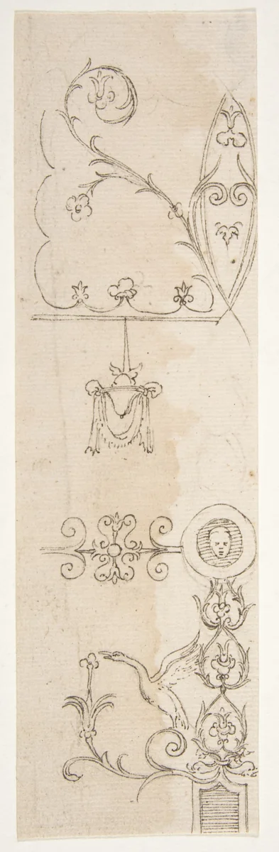 Domus Aurea, unidentified, grotteschi, details (recto) blank (verso) by anonymous, drawing, 1500-1560