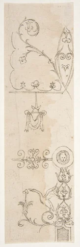 Domus Aurea, unidentified, grotteschi, details (recto) blank (verso) by anonymous, drawing, 1500-1560