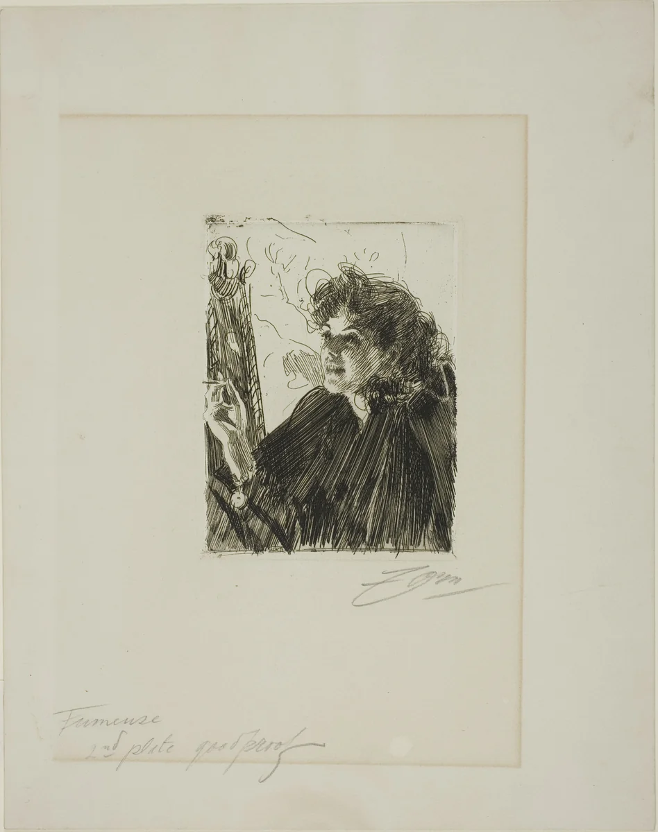 Girl with a Cigarette II by Anders Zorn, print, 1891