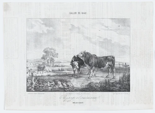 Salon of 1842: Landscape with Animals by Jules Robert Pierre Joseph Challamel, print, 1842