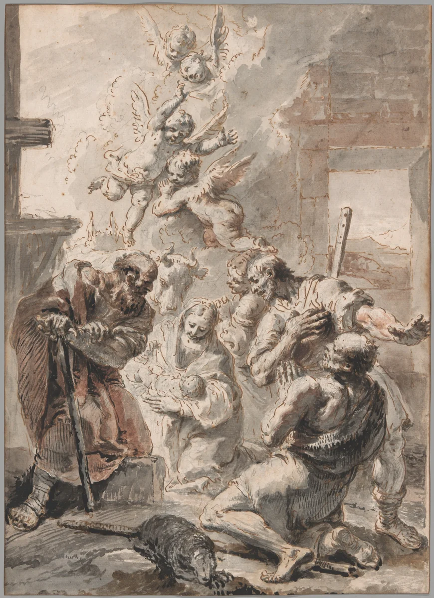 Adoration of the Shepherds by Francesco Fontebasso, drawing, 1750