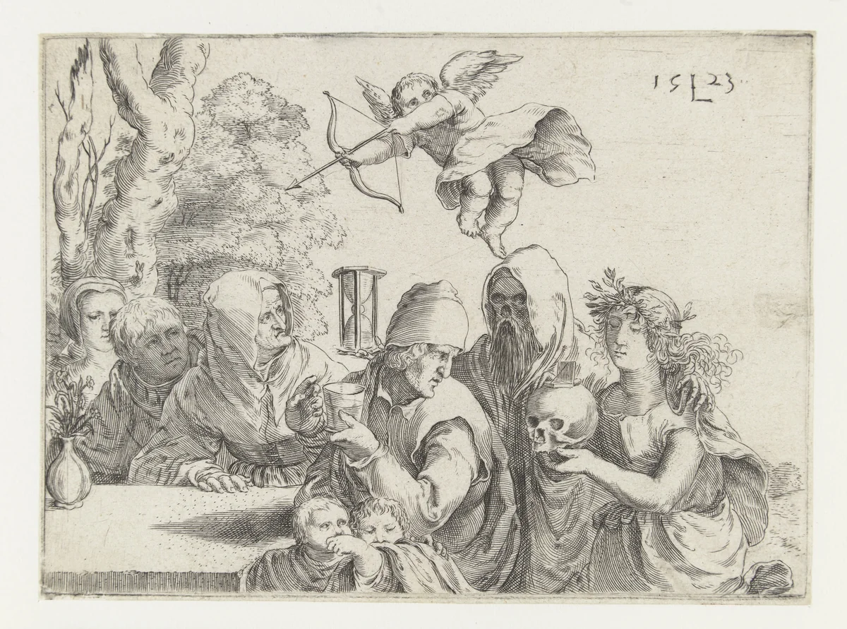 Een familie verrast door de Dood by anonymous, print, 1523-1599