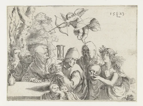 Een familie verrast door de Dood by anonymous, print, 1523-1599