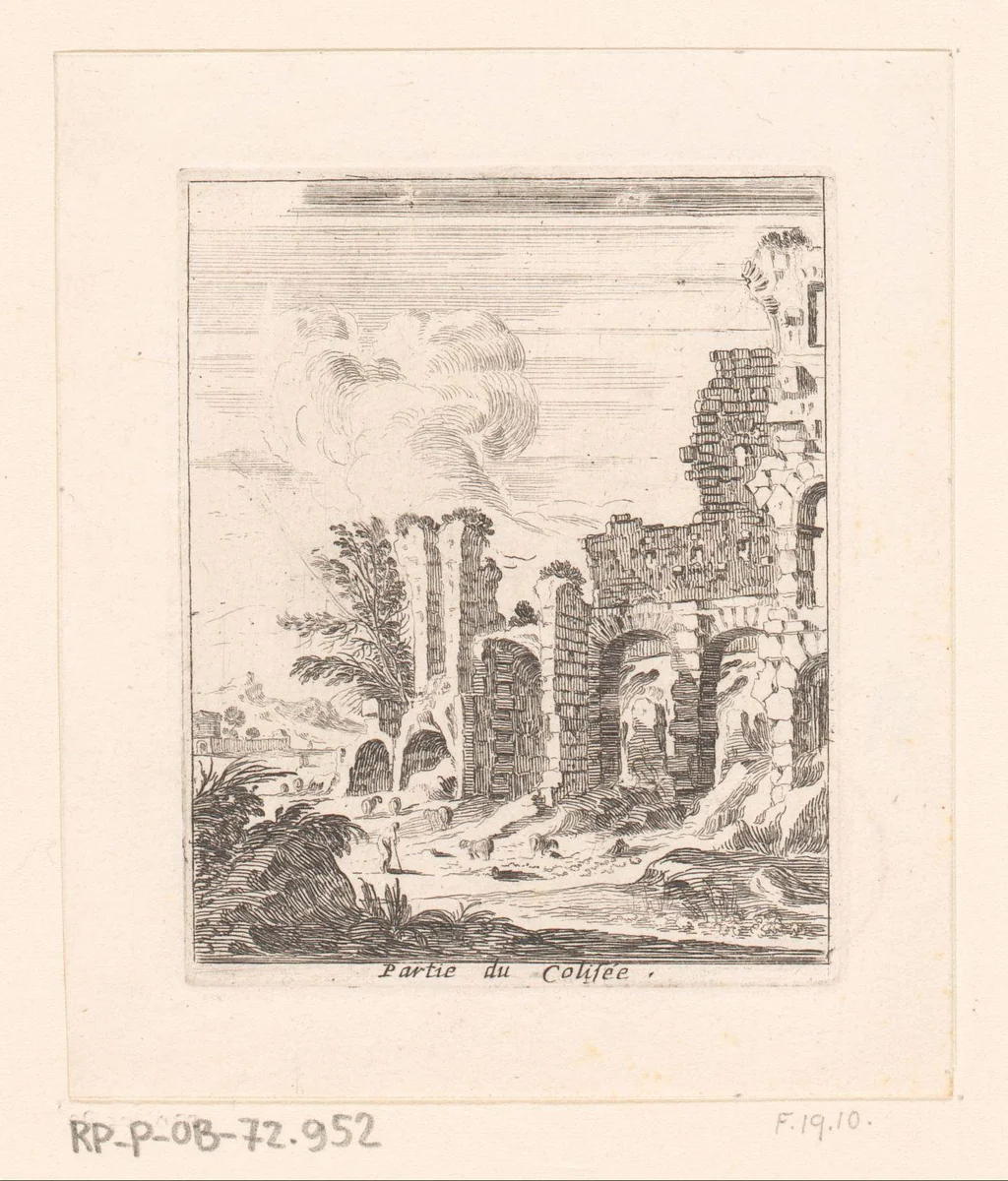 Gezicht op een gedeelte van het Colosseum by Israël Silvestre, print, 1631-1661