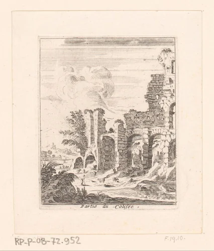 Gezicht op een gedeelte van het Colosseum by Israël Silvestre, print, 1631-1661