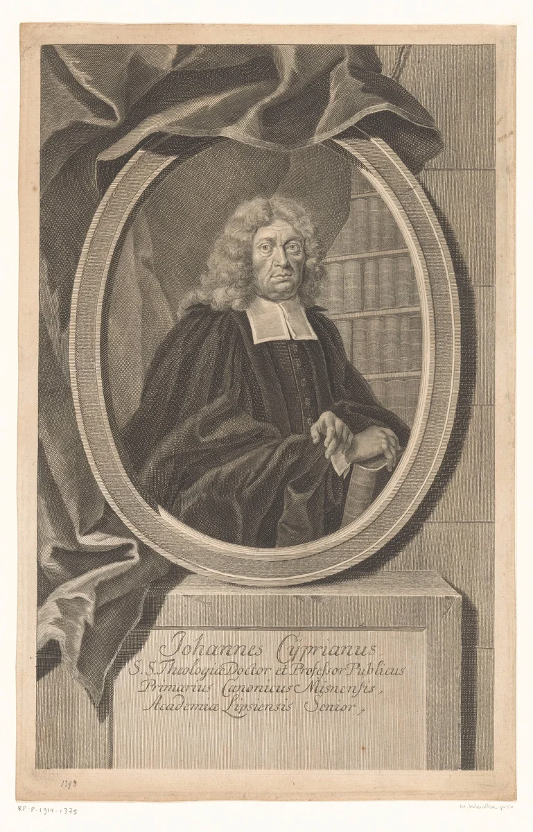 Portret van Johannes Cyprianus by Martin Bernigeroth, print, 1700-1733