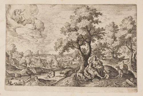 Plate 12, from Landscapes with Scenes from the Old and New Testament and Ovid’s Metamorphoses by Hans Bol, print, 1574