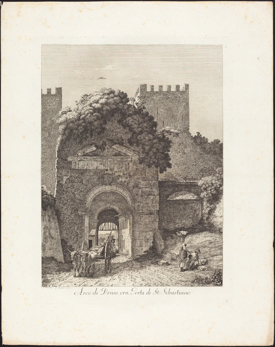 Arco di Druso, ora porta di San Sebastiano by Jacob Wilhelm Mechau, portfolio, 1745-1808