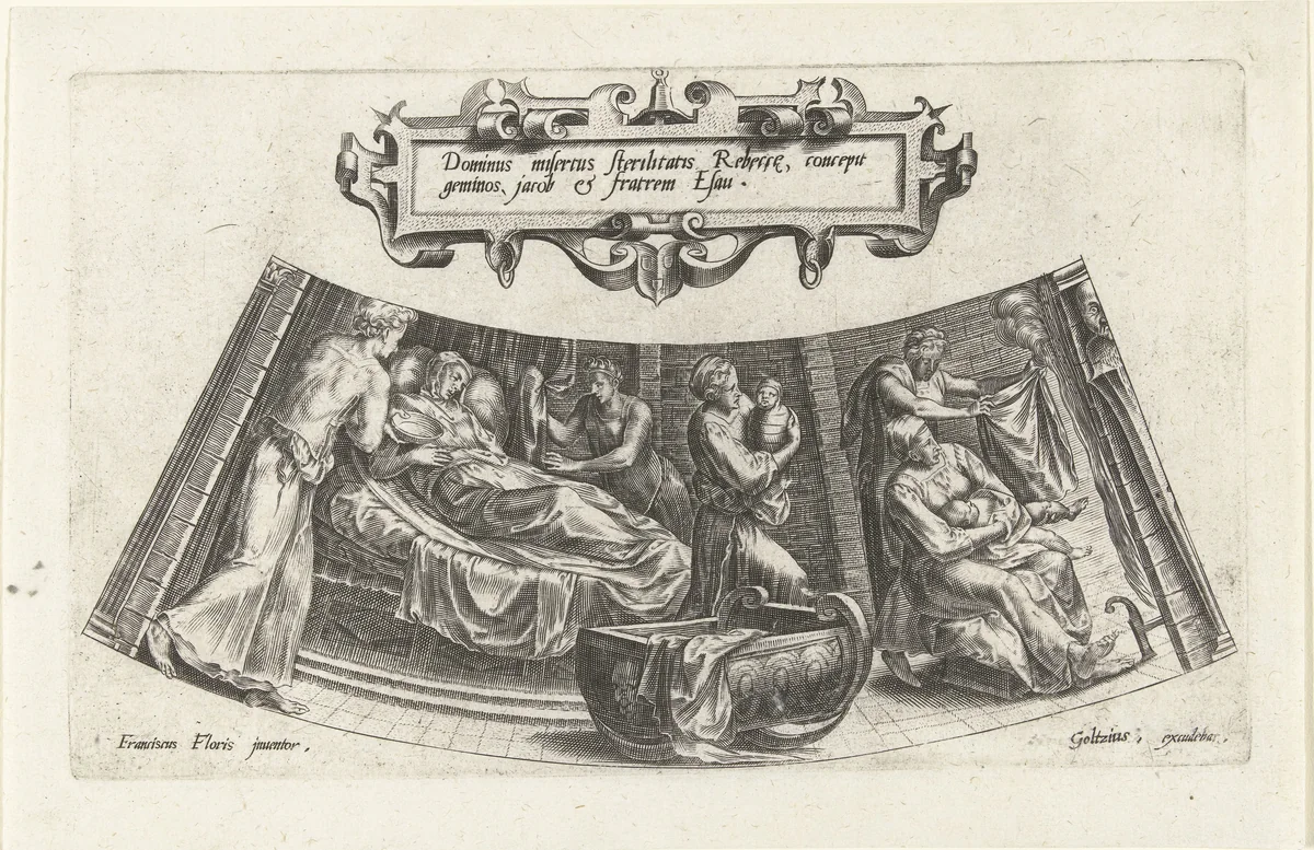 De geboorte van Jakob en Esau by Cornelis Cort, print, 1563-1601