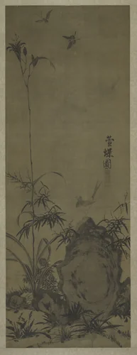 Lily and Butterflies by Liu Shanshou, painting, 1300-1368