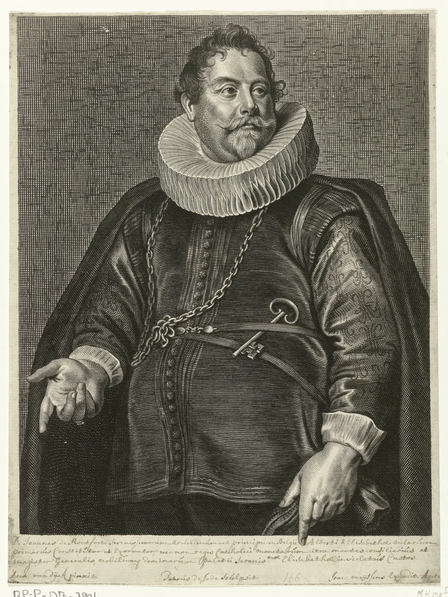 Portret van Jan van Montfort by Pieter de Jode, print, 1628-1670
