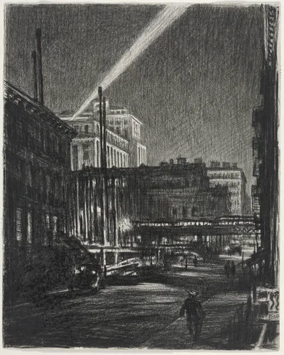 New York Night (recto) by Muirhead Bone, drawing, 1920-1940