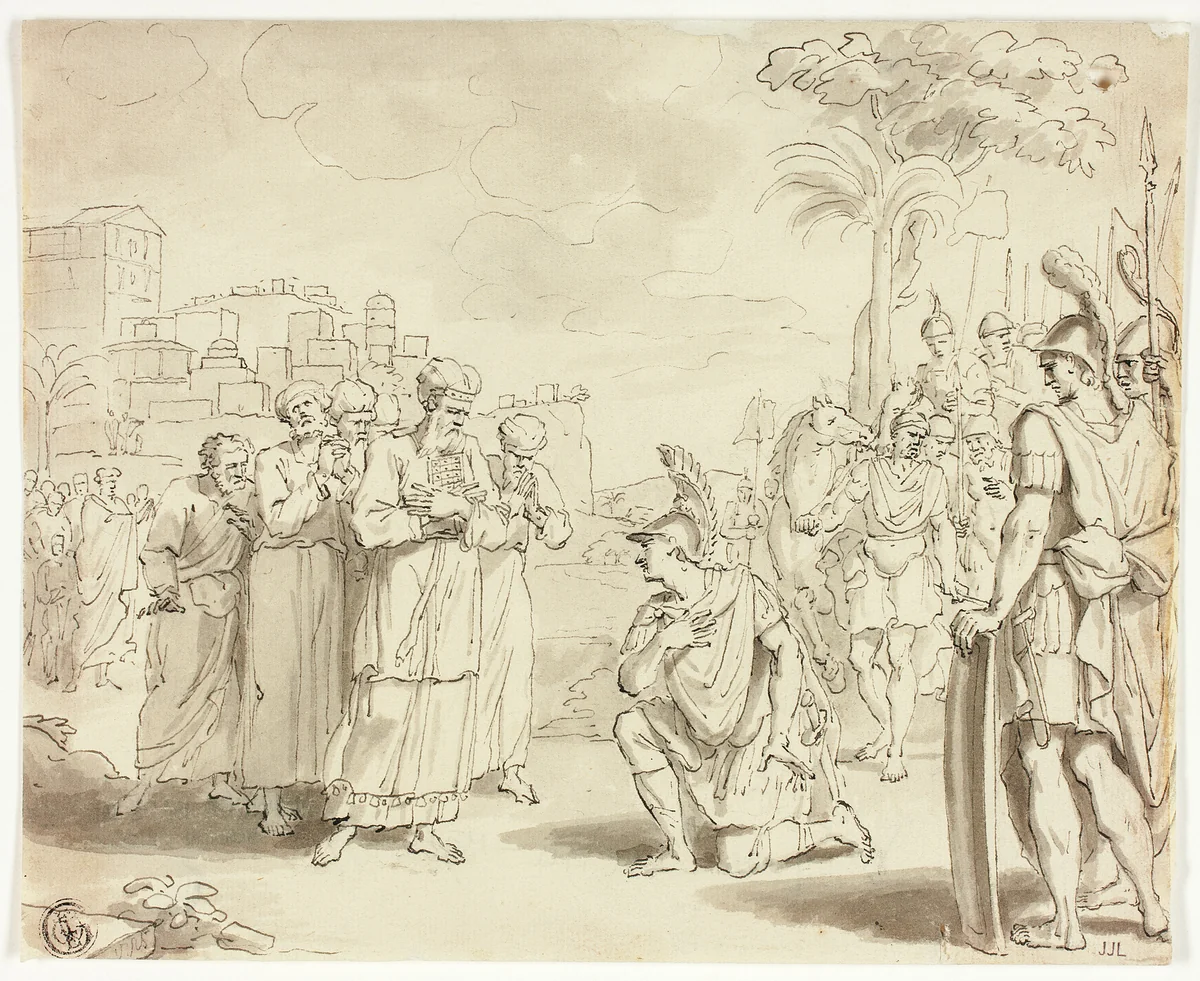 Alexander Before Highpriest by Jacques Stella, drawing, 1616-1659