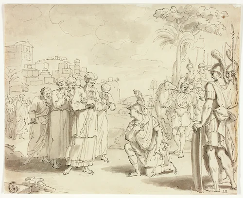 Alexander Before Highpriest by Jacques Stella, drawing, 1616-1659