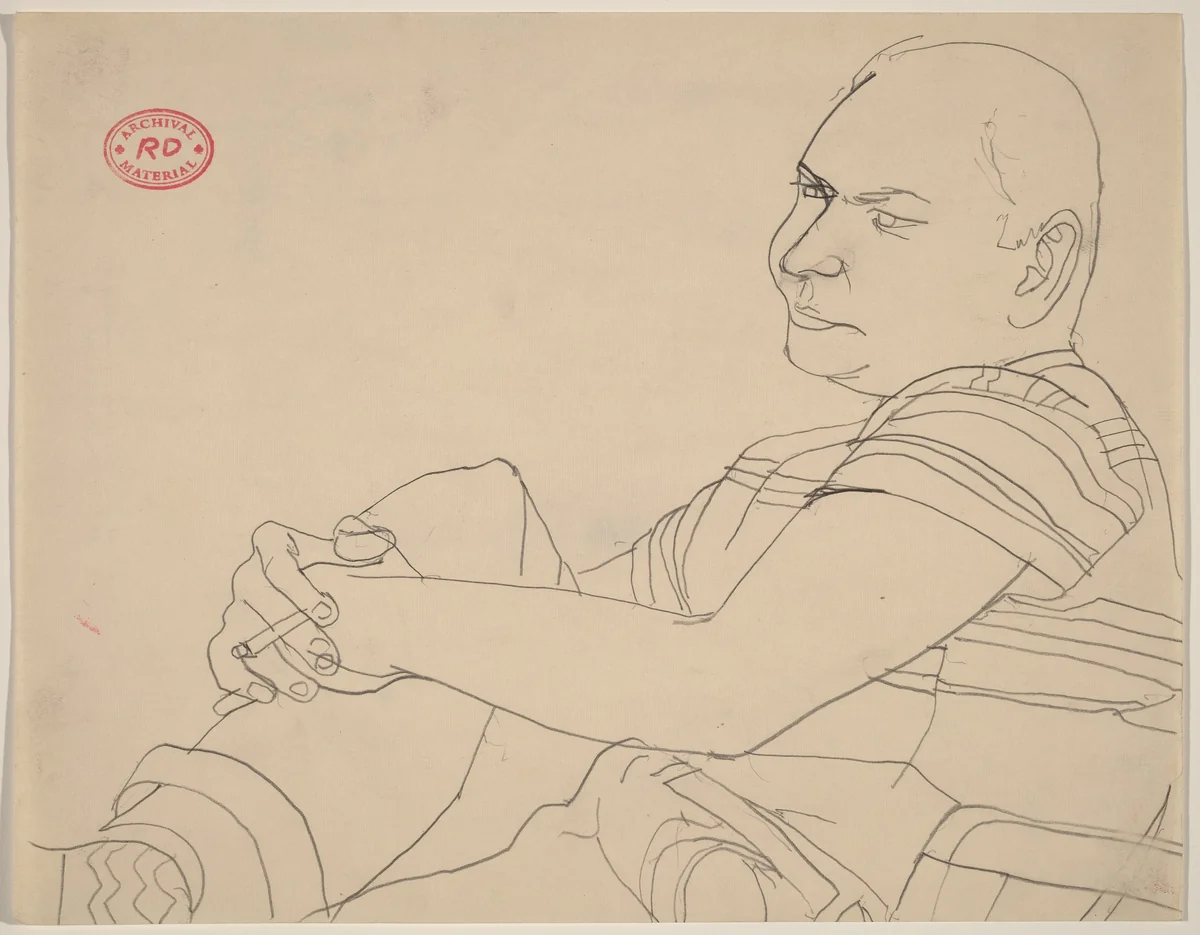 Untitled [man in striped shirt holding a cigarette] by Richard Diebenkorn, drawing, 1955-1967