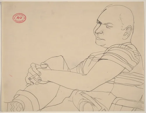 Untitled [man in striped shirt holding a cigarette] by Richard Diebenkorn, drawing, 1955-1967