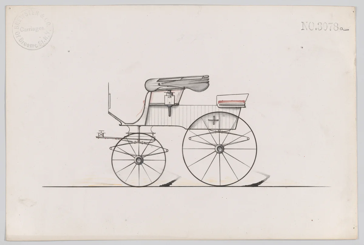 Design for Stanhope Phaeton, no. 3078a by Brewster & Co., drawing, 1874