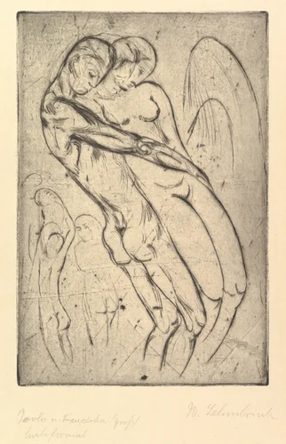 Paolo and Francesca (Paolo und Francesca groß, Hochformat) by Wilhelm Lehmbruck, print, 1913