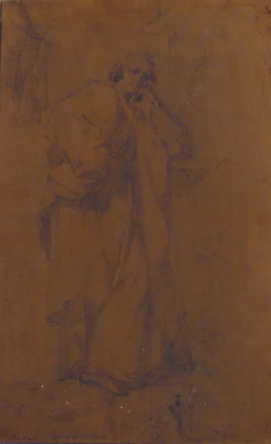 Standing Draped Male Figure, His Left Arm Resting on a Pillar by Cesare Dandini, drawing, 1596-1656