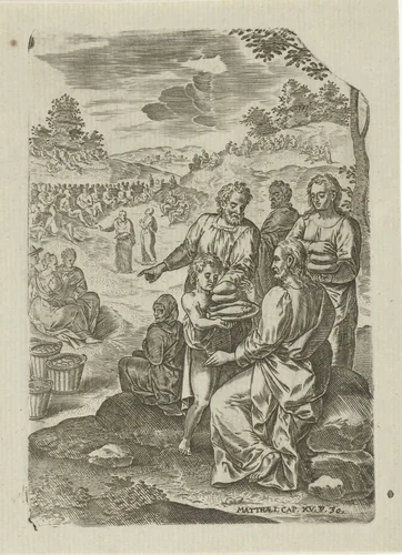 Het wonder van de zeven broden en de twee vissen by Abraham de Bruyn, print, 1583