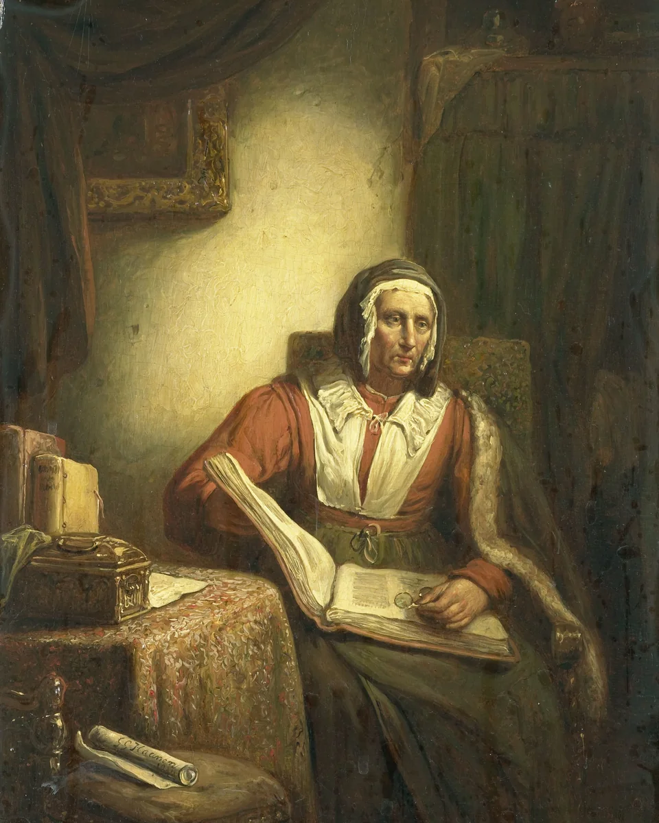 Old Woman Reading by George Gillis Haanen, painting, 1834