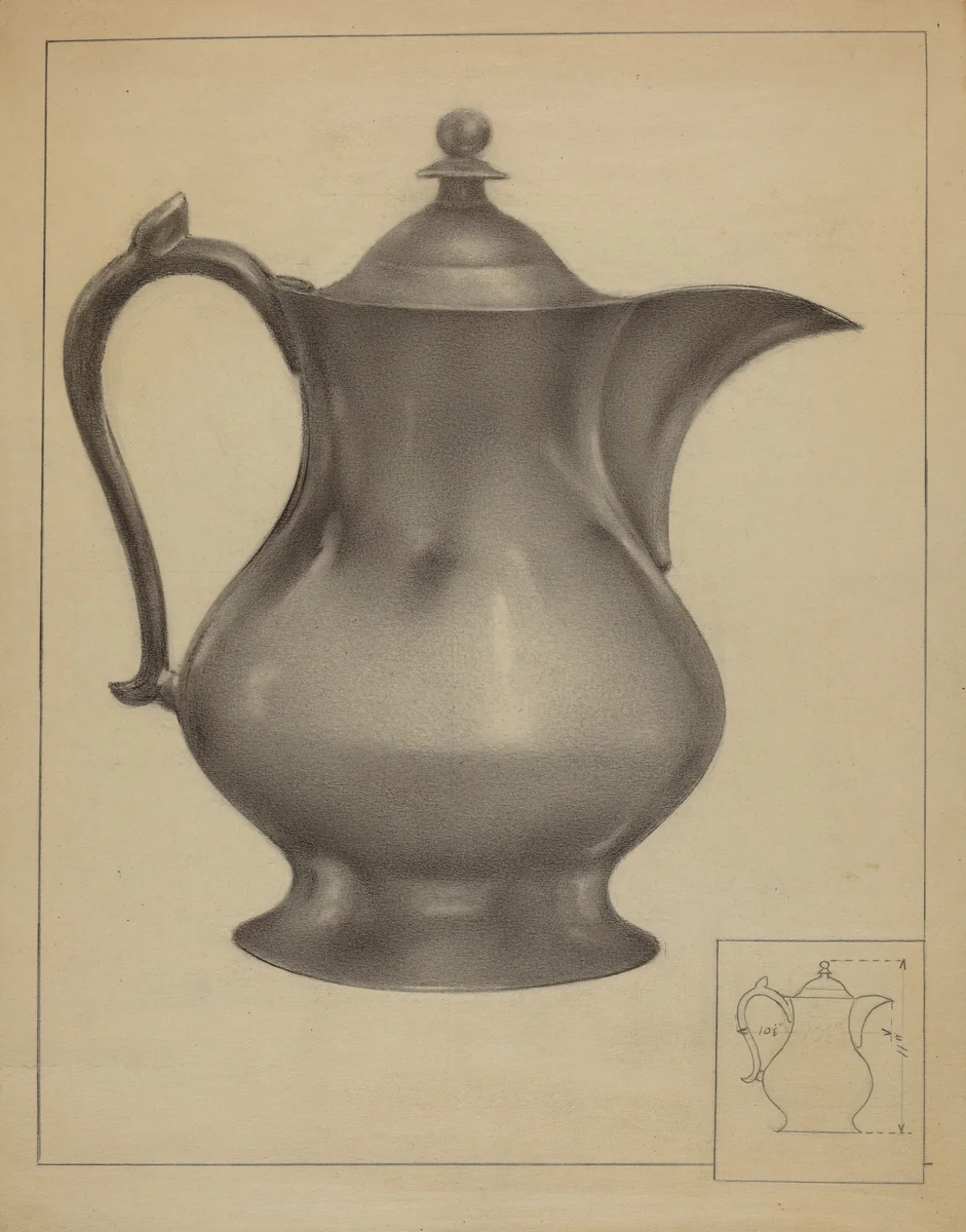 Pewter Water Pitcher by Arsen Maralian, index of american design, 1936