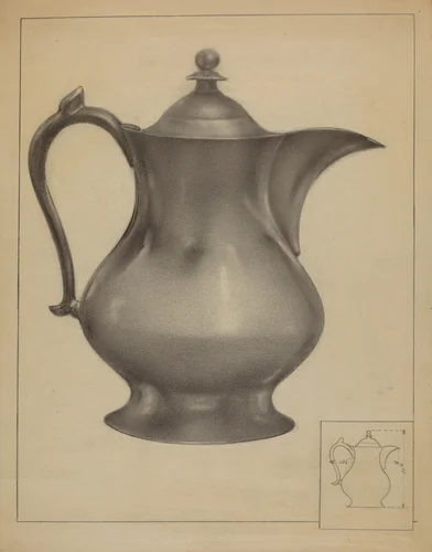 Pewter Water Pitcher by Arsen Maralian, index of american design, 1936