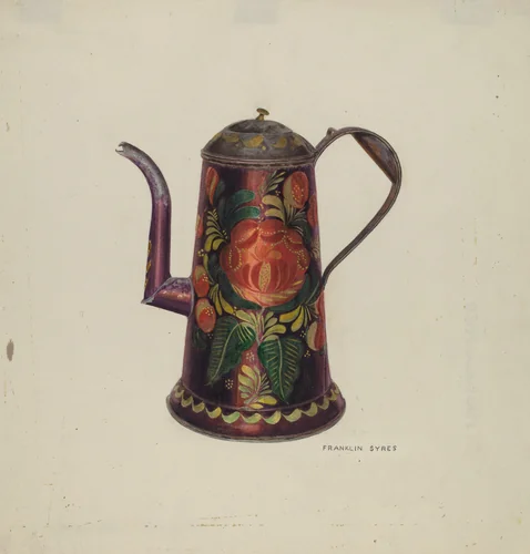 Toleware Tin Teapot by Franklyn Syres, index of american design, 1940
