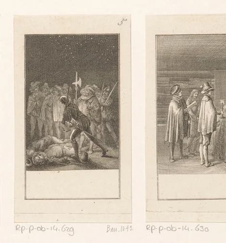 Gil Blas en zijn gevolg vinden de rector van de universiteit dronken op straat by Daniel Nikolaus Chodowiecki, print, 1783