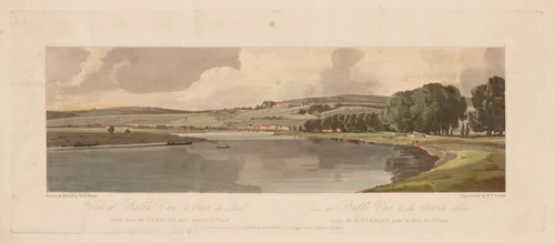 A Selection of Twenty of the Most Picturesque Views in Paris: View of Belle Vue & Pont de Sêve taken from the Terrace near Pont de St. Cloud by Thomas Girtin, print, 1802