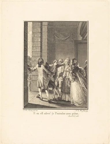Il en est nâvre, je l'entraine avec peine by Noël Le Mire, Jean-Michel Moreau the Younger, print, 1779