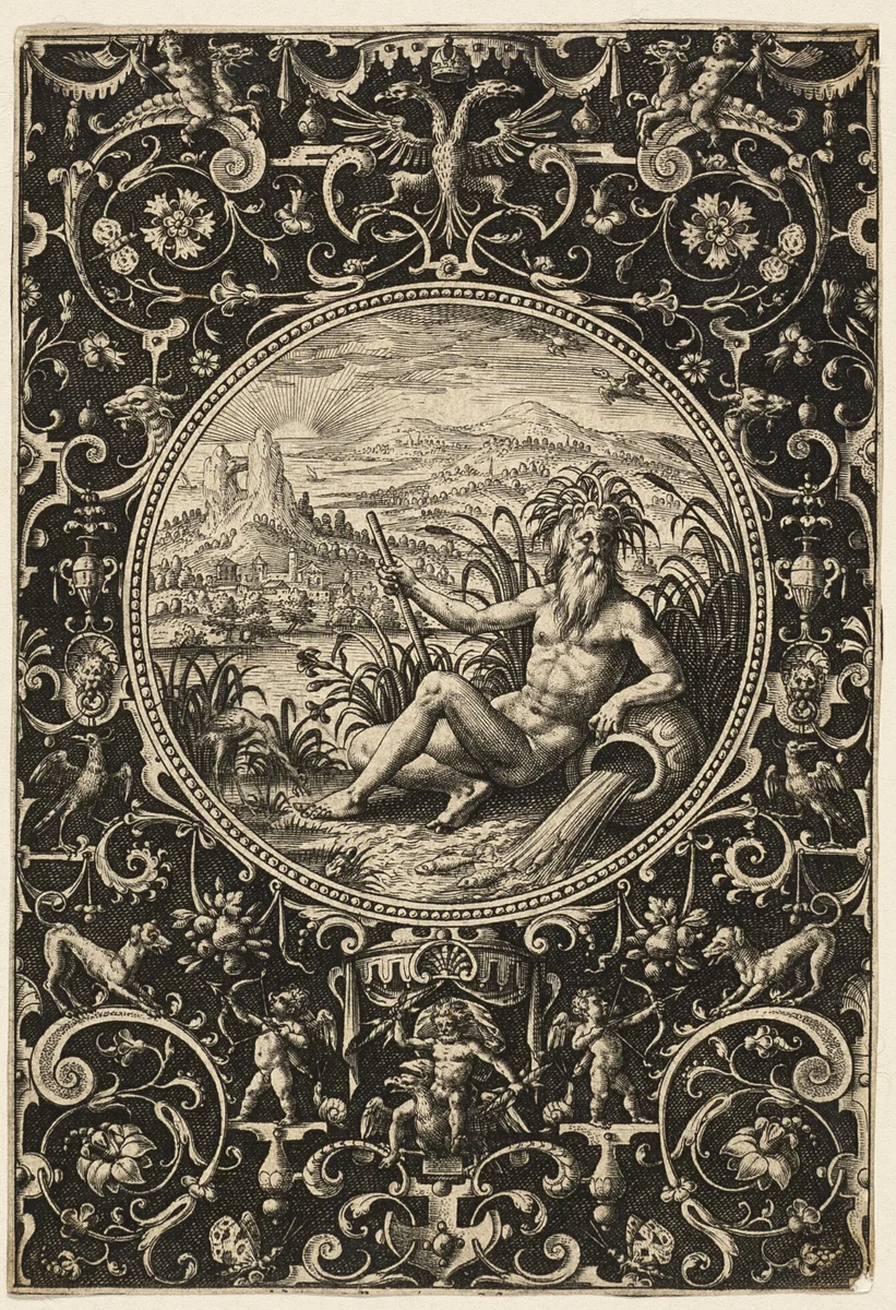 Neptune as a River God, plate two from The Judgment of Paris by Adriaen Collaert, print, 1575-1618