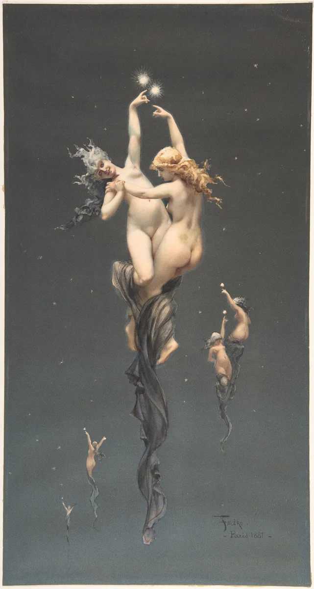 Twin Stars by Luis Falero, drawing, 1851-1896