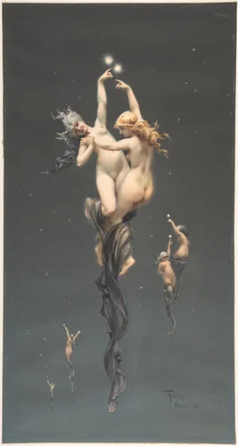 Twin Stars by Luis Falero, drawing, 1851-1896