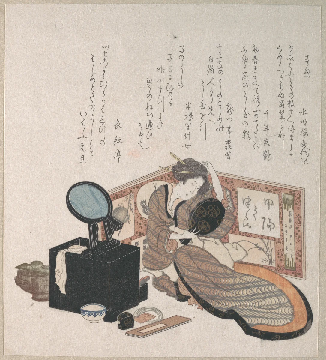 Woman Arranging Her Hair by Unidentified Artist, print, 1768-1868