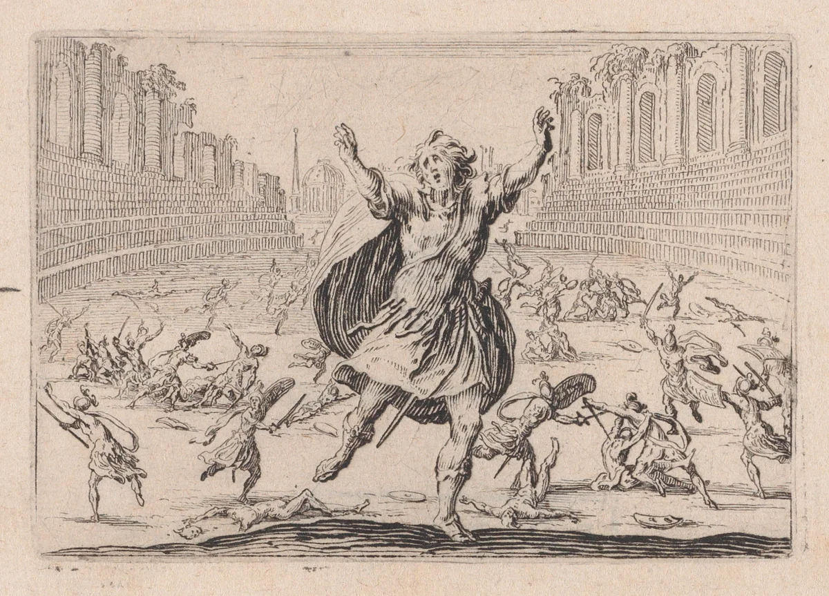 Escarmouche dans un Cirque (Skirmish in the Circus), from "Les Caprices" Series B, The Nancy Set by Jacques Callot, print, 1617-1620
