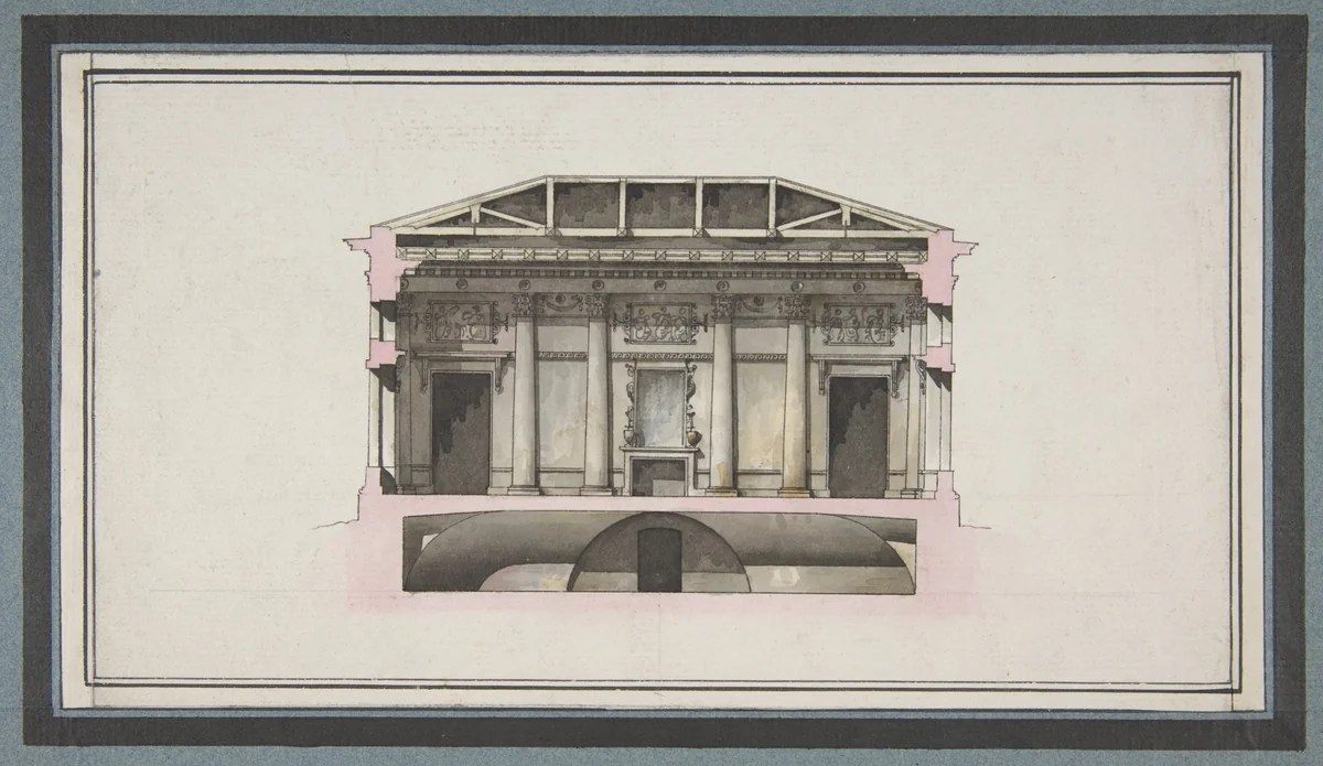 Project for the Alexander Palace, Tsarskoe Selo (Section) by Giacomo Quarenghi, drawing, 1744-1817