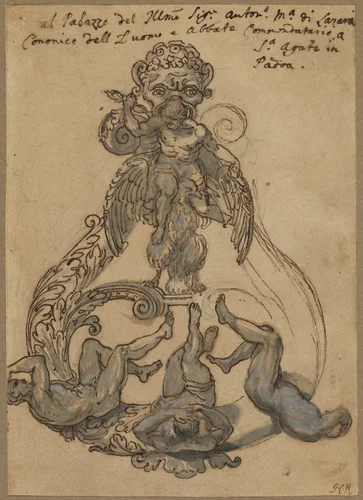 Door Knocker with Zeus Vanguishing Giants by Italian 17th Century, drawing, 1675-1725