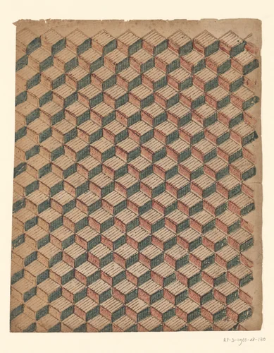 Blad met driedimensionaal blokkenpatroon by anonymous, other, 1750-1900