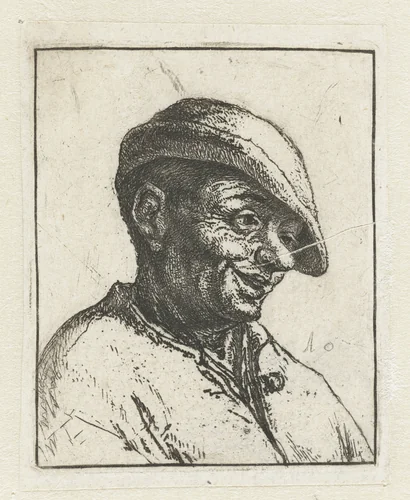 Buste van een lachende boer by Adriaen van Ostade, print, 1667-1677