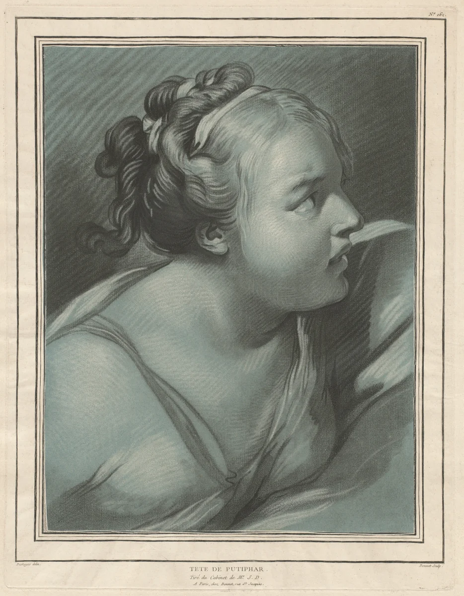 Tête de Putiphar (Head of Potiphar's Wife) by Louis-Marin Bonnet; Jean-Baptiste Deshays, print, 1773