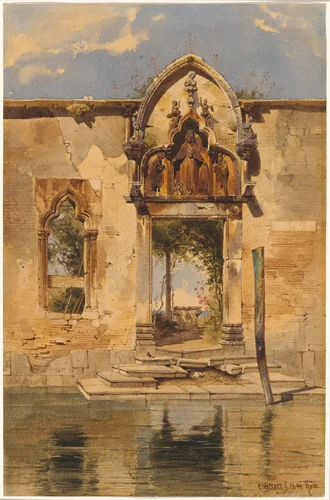 The Portal of the Madonna della Misericordia from the Canal by Carl Friedrich Heinrich Werner, drawing, 1844