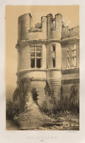 Architecture Pittoresque ou Monuments des XVeme. Et XVIeme. Siecles: Chateaux de France des XV et XVI Siecles: Pl. 99, Ancien Château de Belin (Sarthe) by Victor Petit, print, 1860