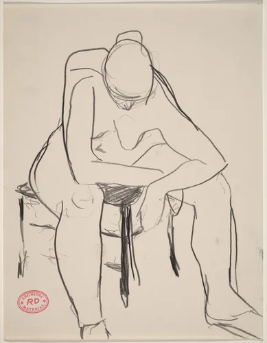 Untitled [seated female nude resting elbows on knees] by Richard Diebenkorn, drawing, 1955-1967