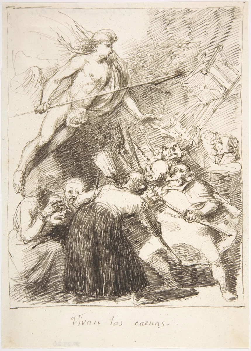 Long Live the Chains! (Vivan las caenas [cadenas]) by Leonardo Alenza, drawing, 1807-1845