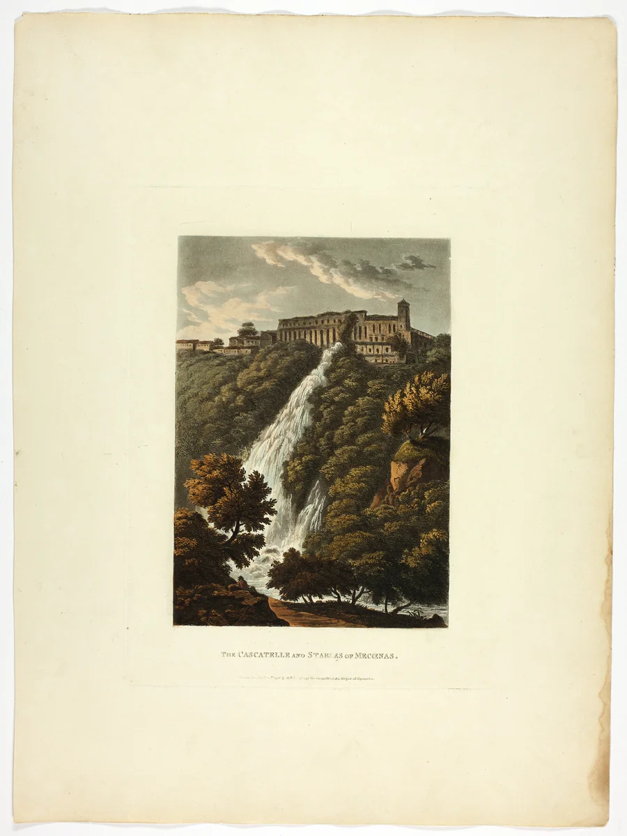 The Cascatelle and Stables of Mecenas, plate thirty-three from the Ruins of Rome by M. Dubourg, print, 1798
