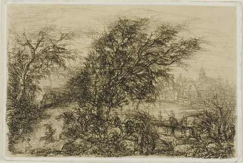 Trees Bending in the Wind by Rodolphe Bresdin, print, 1845-1885