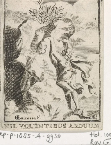 Jongeman beklimt een rots by anonymous, print, 1675-1761